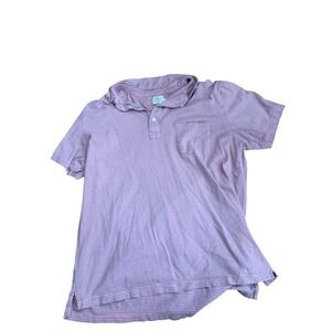 Faherty Mens Pink Blue Striped Short Sleeve Polo Shirt Large Chest Pocket L